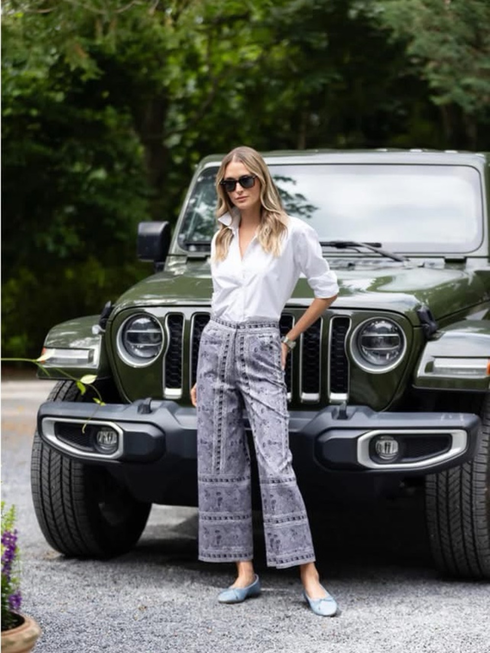 Printed Cropped Wide-Leg Pants in Light Gray